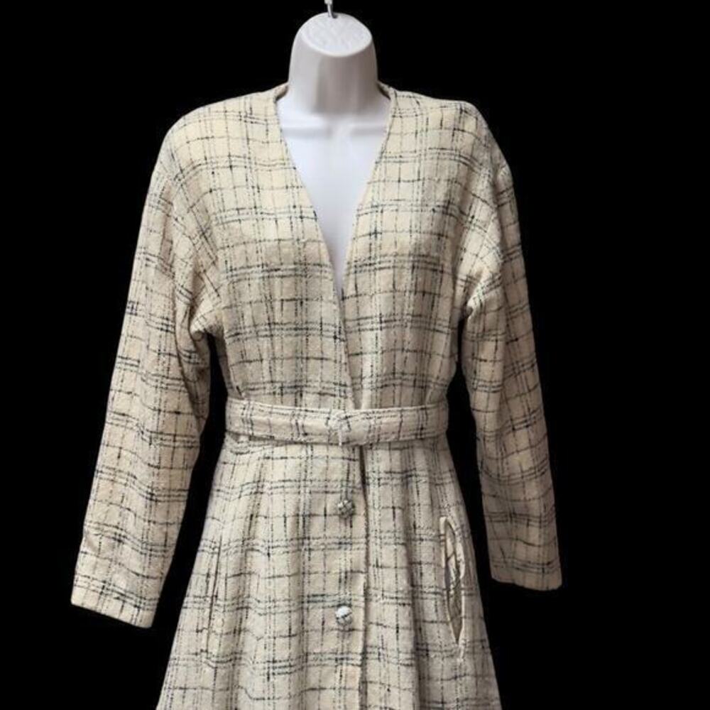 Vintage 1940s Cream Paisley Wool Princess Flared Coat Jacket w Belt 24-26 Waist